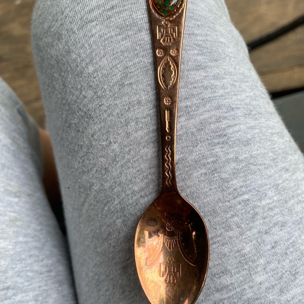 Decorative Copper Spoon with Green Accents